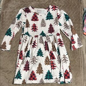 Festive Tree Print Kids Dress